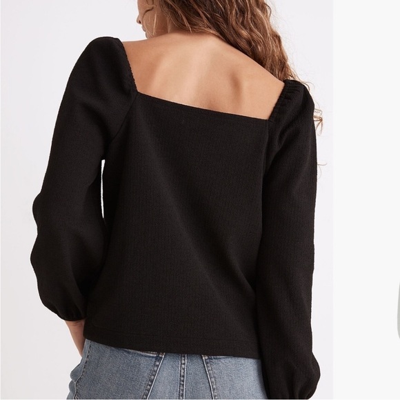 Madewell Crepe Square Neck Puff Sleeve Top Black - Picture 2 of 10